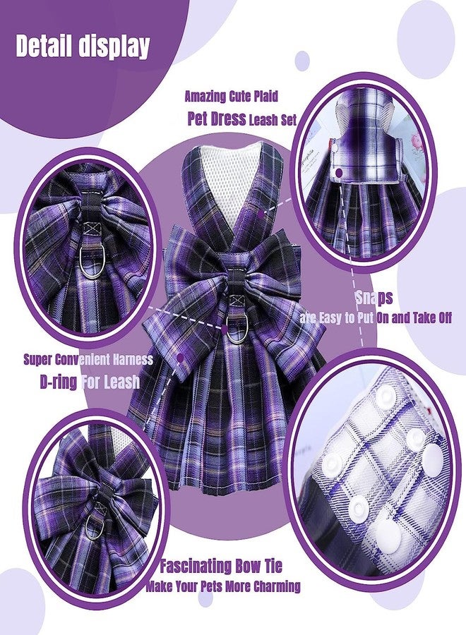 KUTKUT polycotton Plaid Dog Dress Bow Tie Harness Leash Set Harness Dress for Small Dogs,Puppy,D Ring Outfits for Small Dogs Skirt Doggy Puppies Harness Vest Outdoor (L,Adjustable Bust:45cm),1 count - Image 2